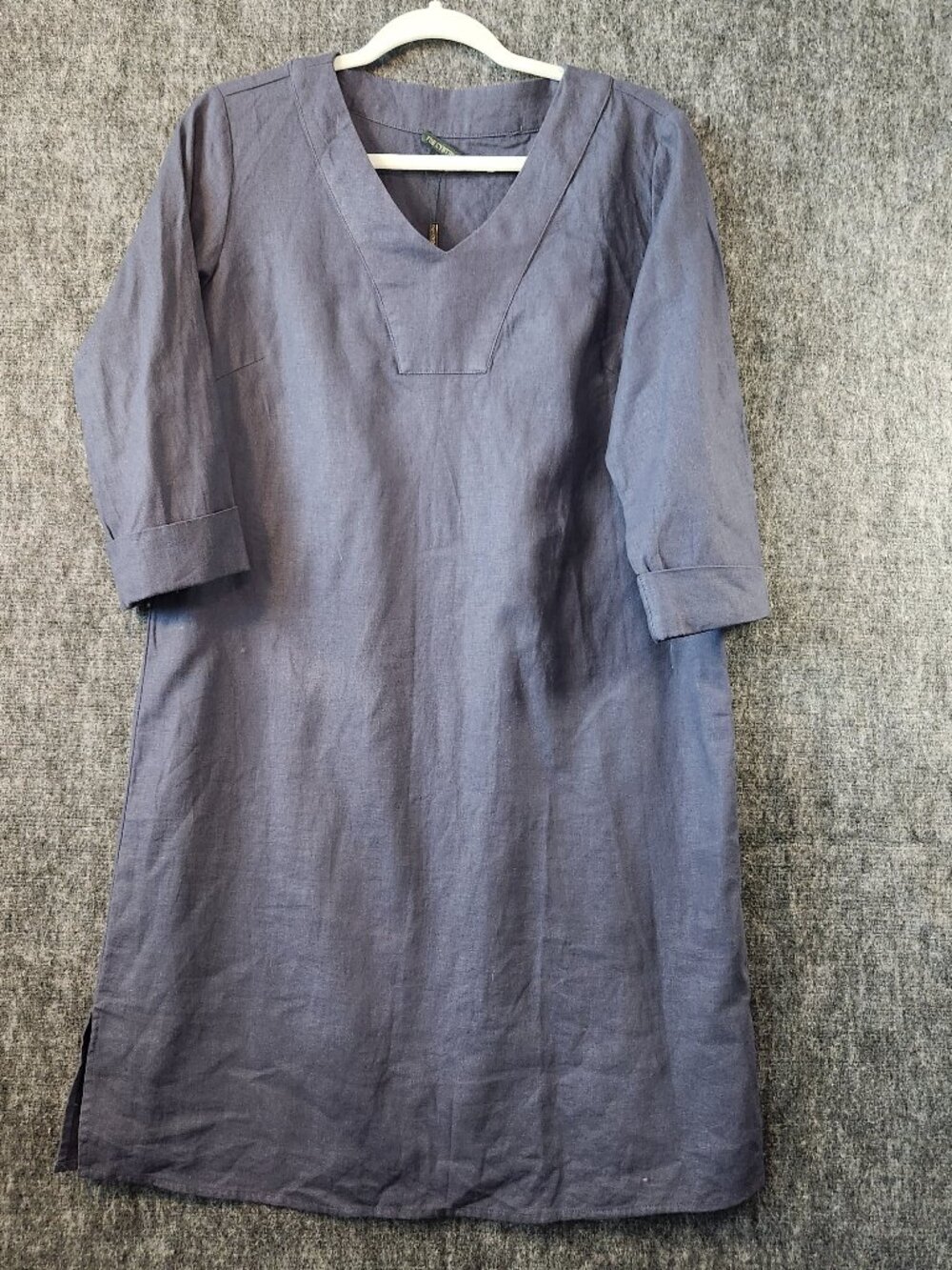 For Cynthia V-Neck Linen Blend Dress M Gray Minimalist Lagenlook Shift